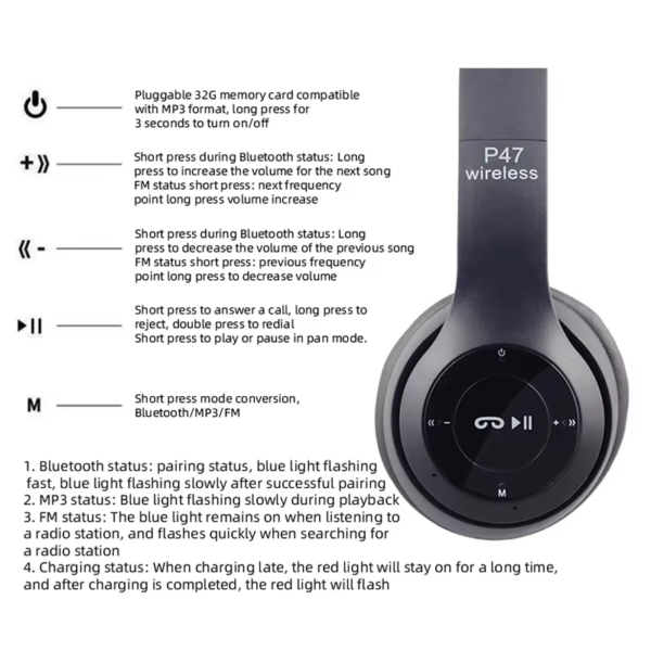 P47 Bluetooth 5.0 Wireless Headphones