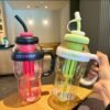 Cute Ice Cream Plastic Water Bottle with Straw & Handle