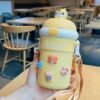 Cute 3D Cartoon Insulated Portable Glass Cup with Strap