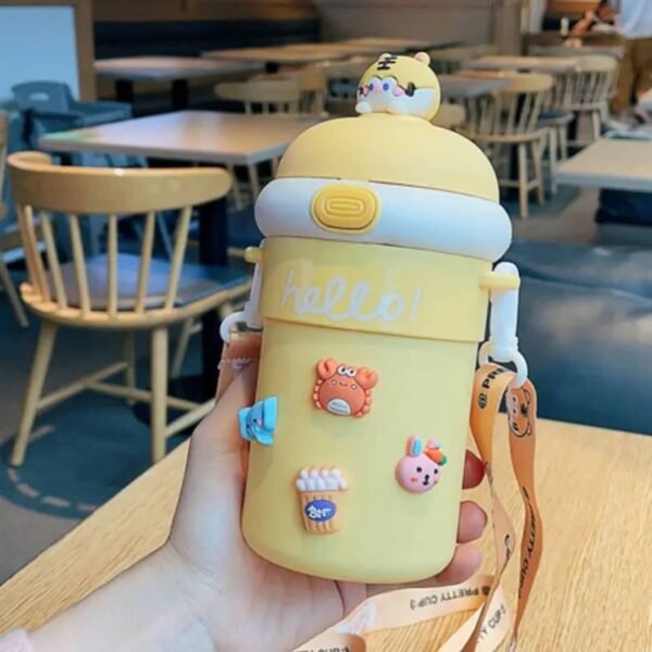 Cute 3D Cartoon Insulated Portable Glass Cup with Strap