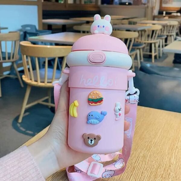 Cute 3D Cartoon Insulated Portable Glass Cup with Strap