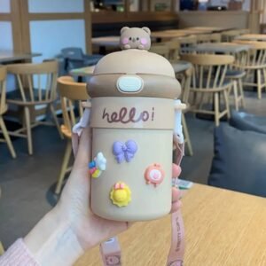 Cute 3D Cartoon Insulated Portable Glass Cup with Strap