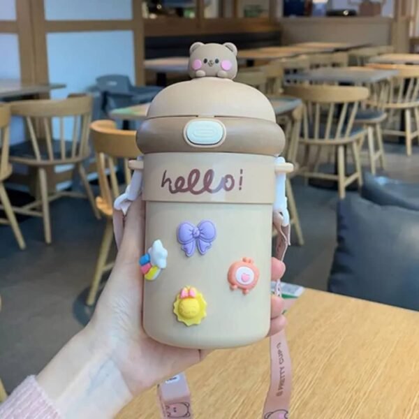 Cute 3D Cartoon Insulated Portable Glass Cup with Strap