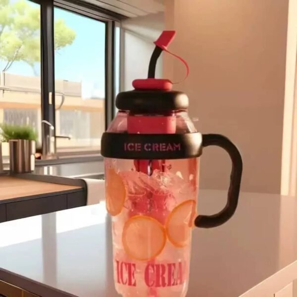 Cute Ice Cream Plastic Water Bottle with Straw & Handle