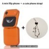 Mini Flip 2G Button Phone with Cute Phone Lanyard