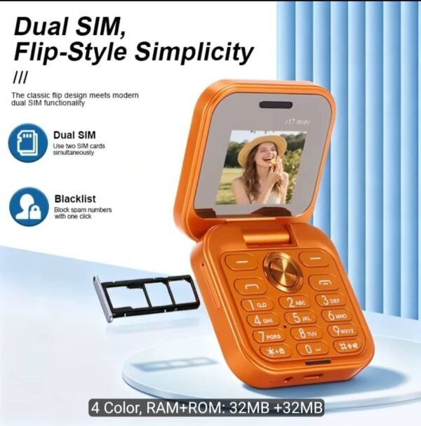 Mini Flip 2G Button Phone with Cute Phone Lanyard