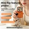 Mini Flip 2G Button Phone with Cute Phone Lanyard