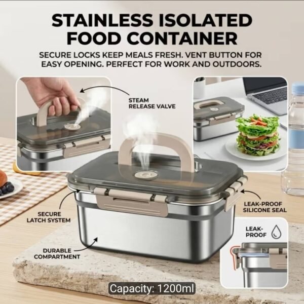 1200ML Stainless Steel Food Storage Container with Airtight Seal