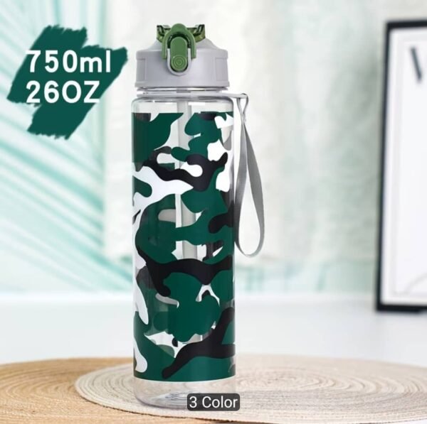 750ML Camouflage Sports Water Bottle with Straw & Lanyard