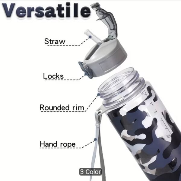 750ML Camouflage Sports Water Bottle with Straw & Lanyard