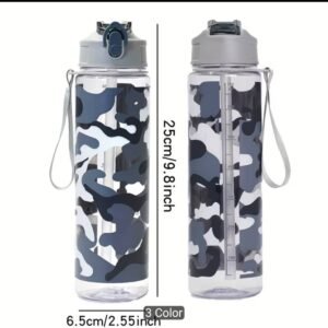750ML Camouflage Sports Water Bottle with Straw & Lanyard
