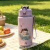 500ML Cute Dinosaur Water Bottle with Straw & Carrying Strap