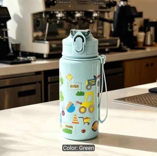 500ML Cute Dinosaur Water Bottle with Straw & Carrying Strap