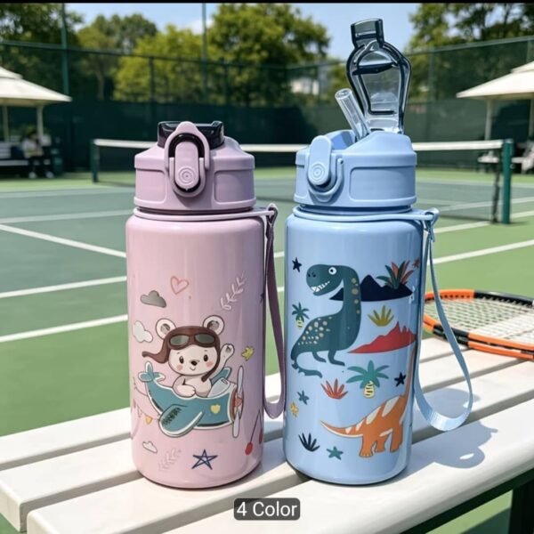 500ML Cute Dinosaur Water Bottle with Straw & Carrying Strap